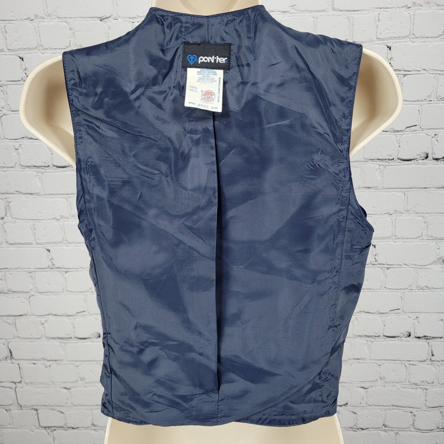 VTG Pan-ter Navy 100% Wool Shawl Lapel Buttoned Lined Vest Union Made Size 11/12