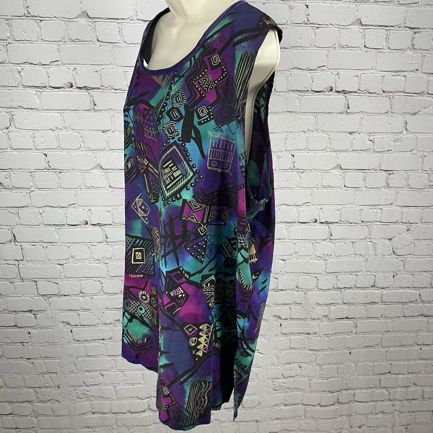 VTG FAD Purple Gold Retro Wearable Art Tunic Top Kimono Jacket Set USA Large L