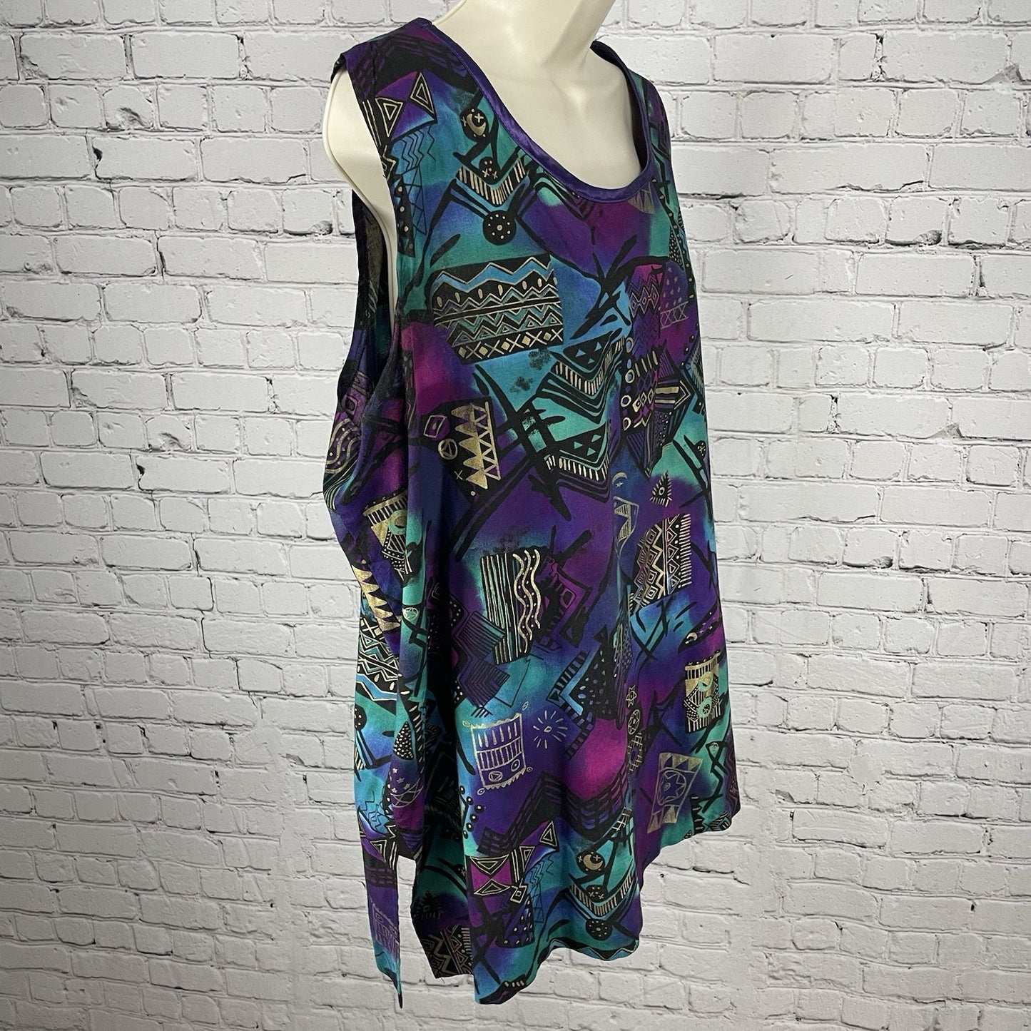 VTG FAD Purple Gold Retro Wearable Art Tunic Top Kimono Jacket Set USA Large L