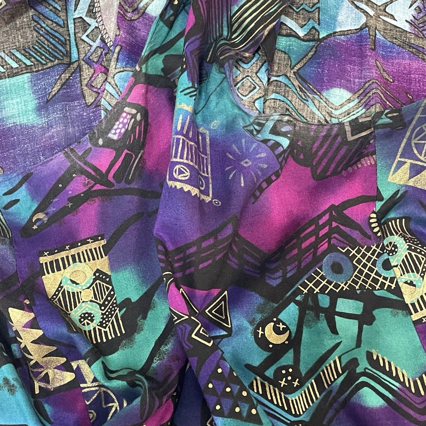 VTG FAD Purple Gold Retro Wearable Art Tunic Top Kimono Jacket Set USA Large L