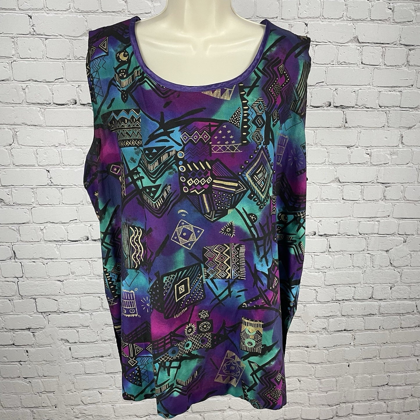 VTG FAD Purple Gold Retro Wearable Art Tunic Top Kimono Jacket Set USA Large L