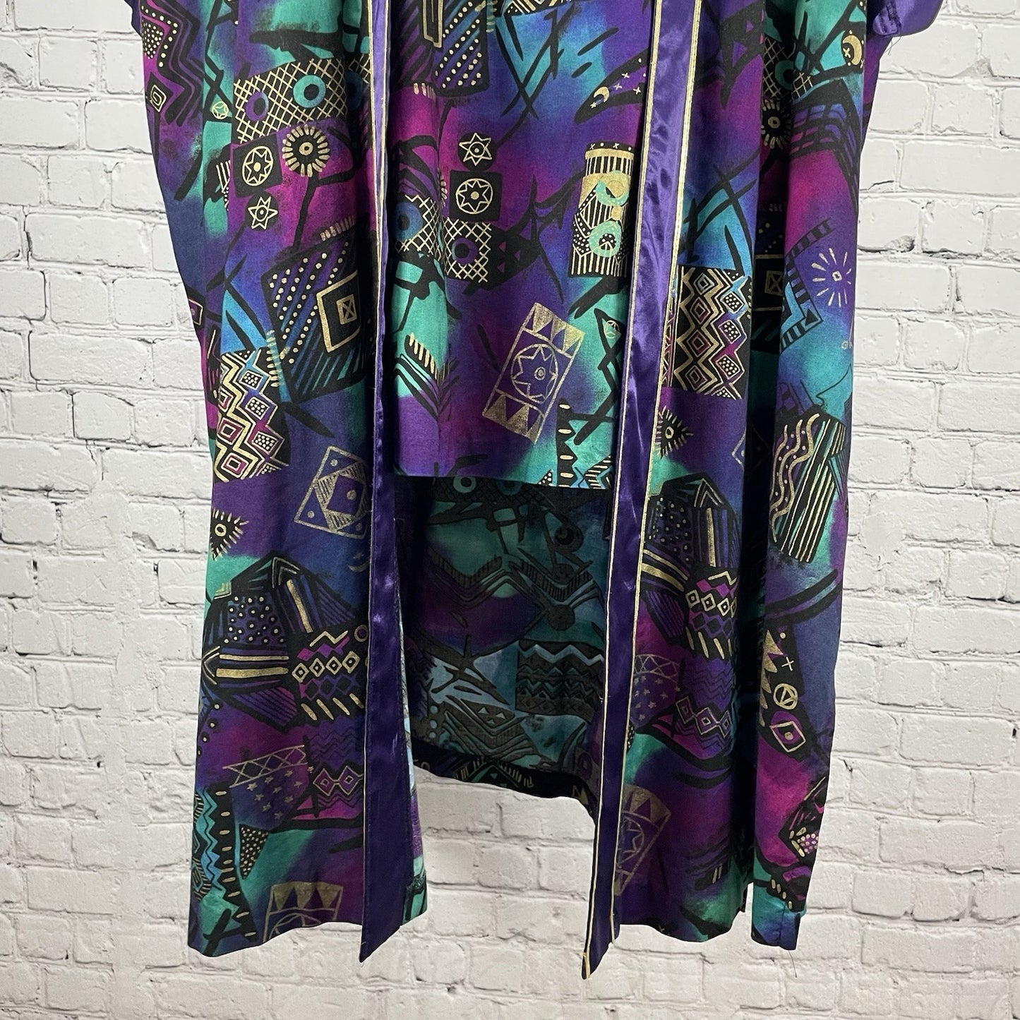 VTG FAD Purple Gold Retro Wearable Art Tunic Top Kimono Jacket Set USA Large L
