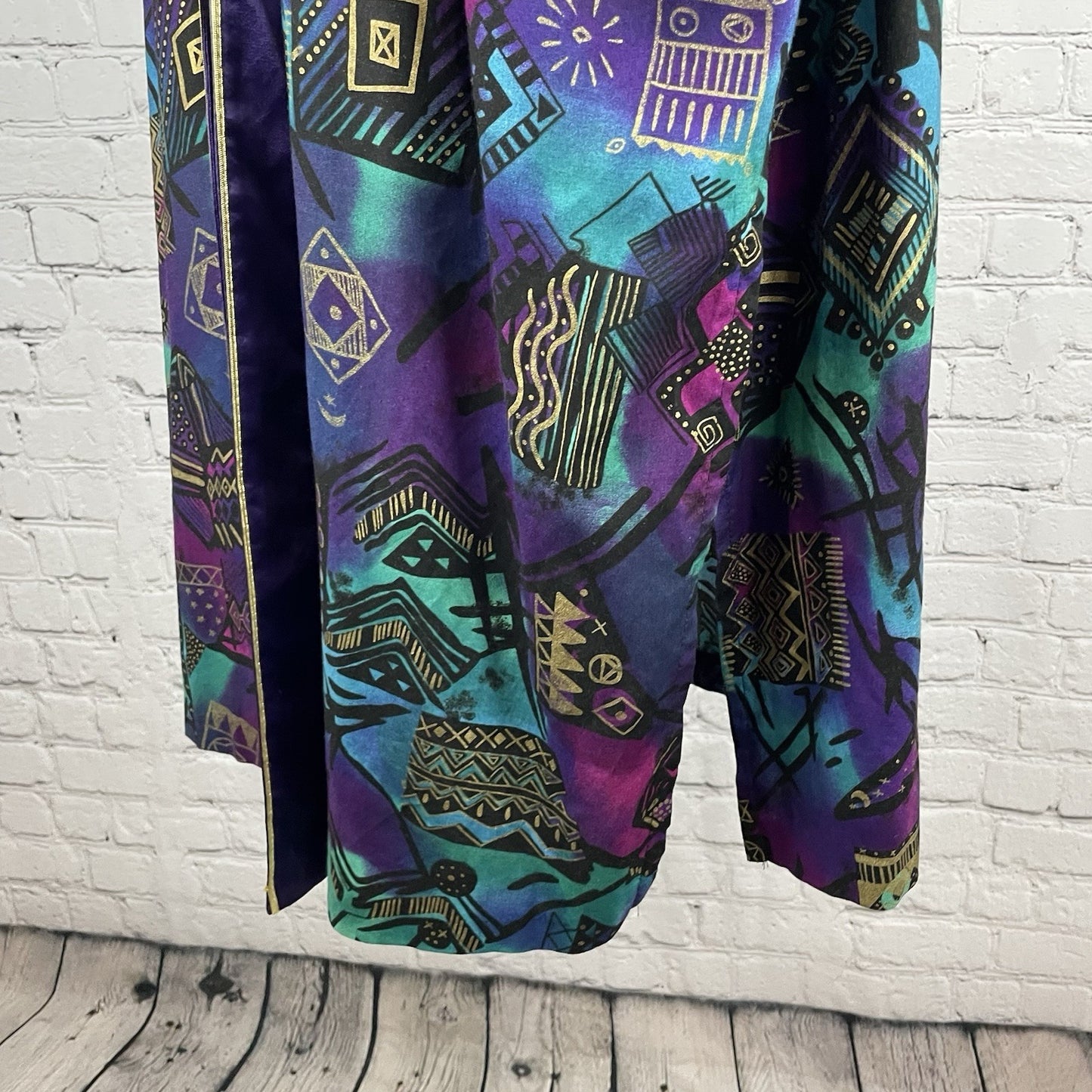 VTG FAD Purple Gold Retro Wearable Art Tunic Top Kimono Jacket Set USA Large L