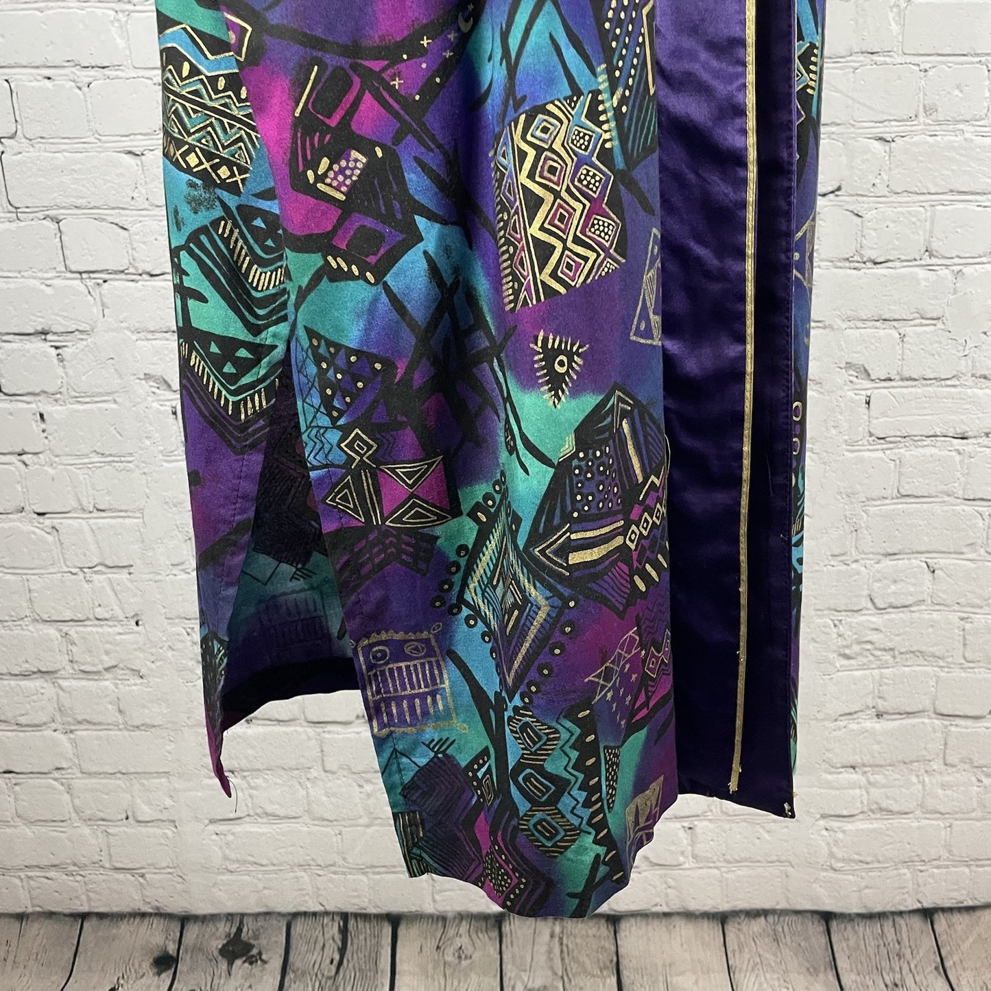 VTG FAD Purple Gold Retro Wearable Art Tunic Top Kimono Jacket Set USA Large L