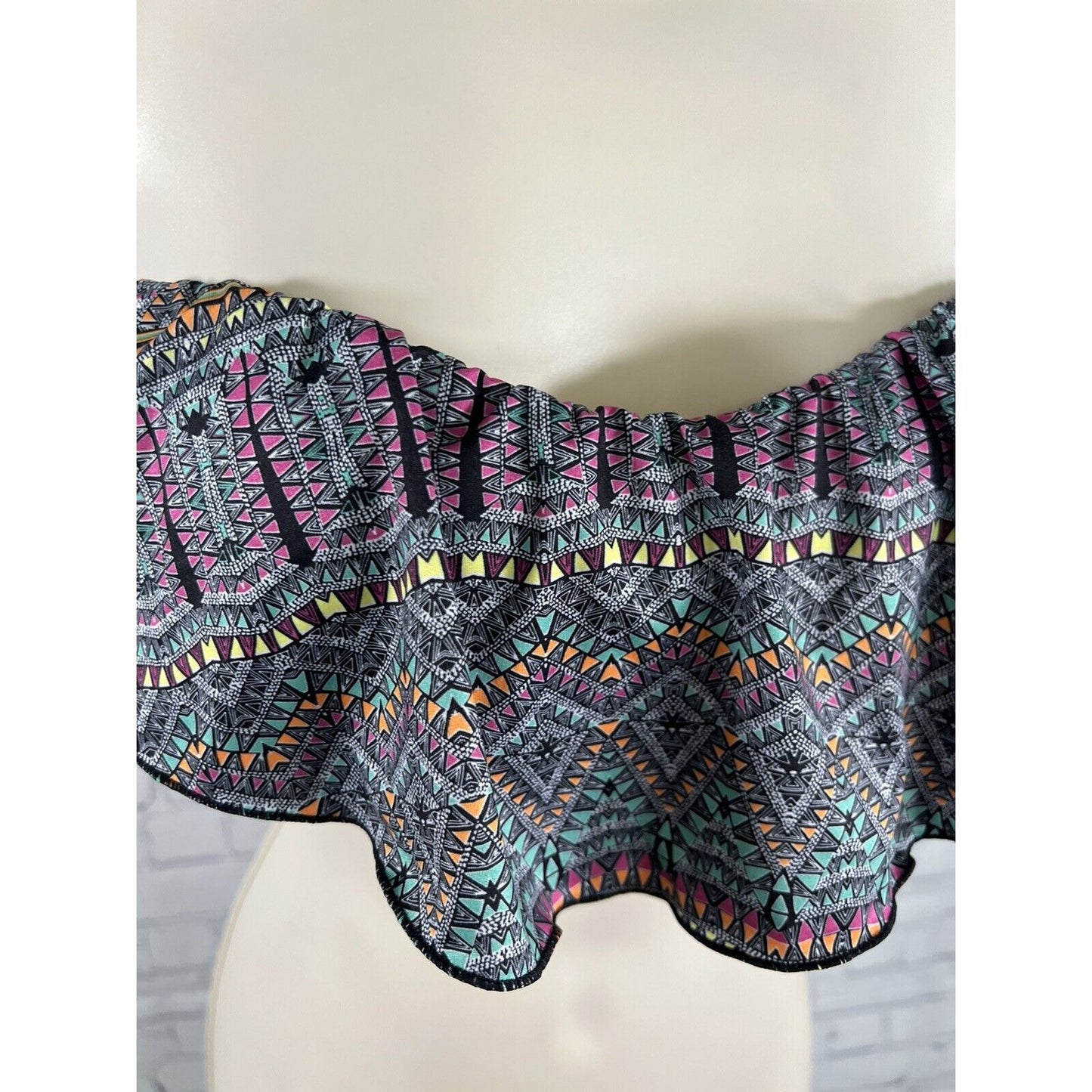 O'NEILL RUFFLE TIE BANDEAU STRAPLESS BIKINI SWIM TOP MULTICOLOR TRIBAL MEDIUM M