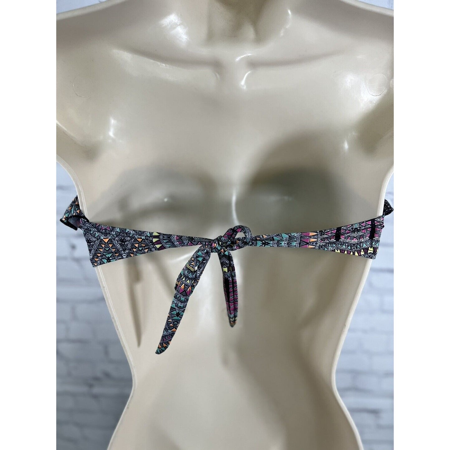 O'NEILL RUFFLE TIE BANDEAU STRAPLESS BIKINI SWIM TOP MULTICOLOR TRIBAL MEDIUM M