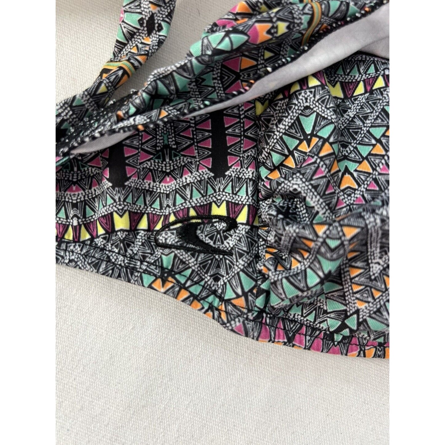 O'NEILL RUFFLE TIE BANDEAU STRAPLESS BIKINI SWIM TOP MULTICOLOR TRIBAL MEDIUM M