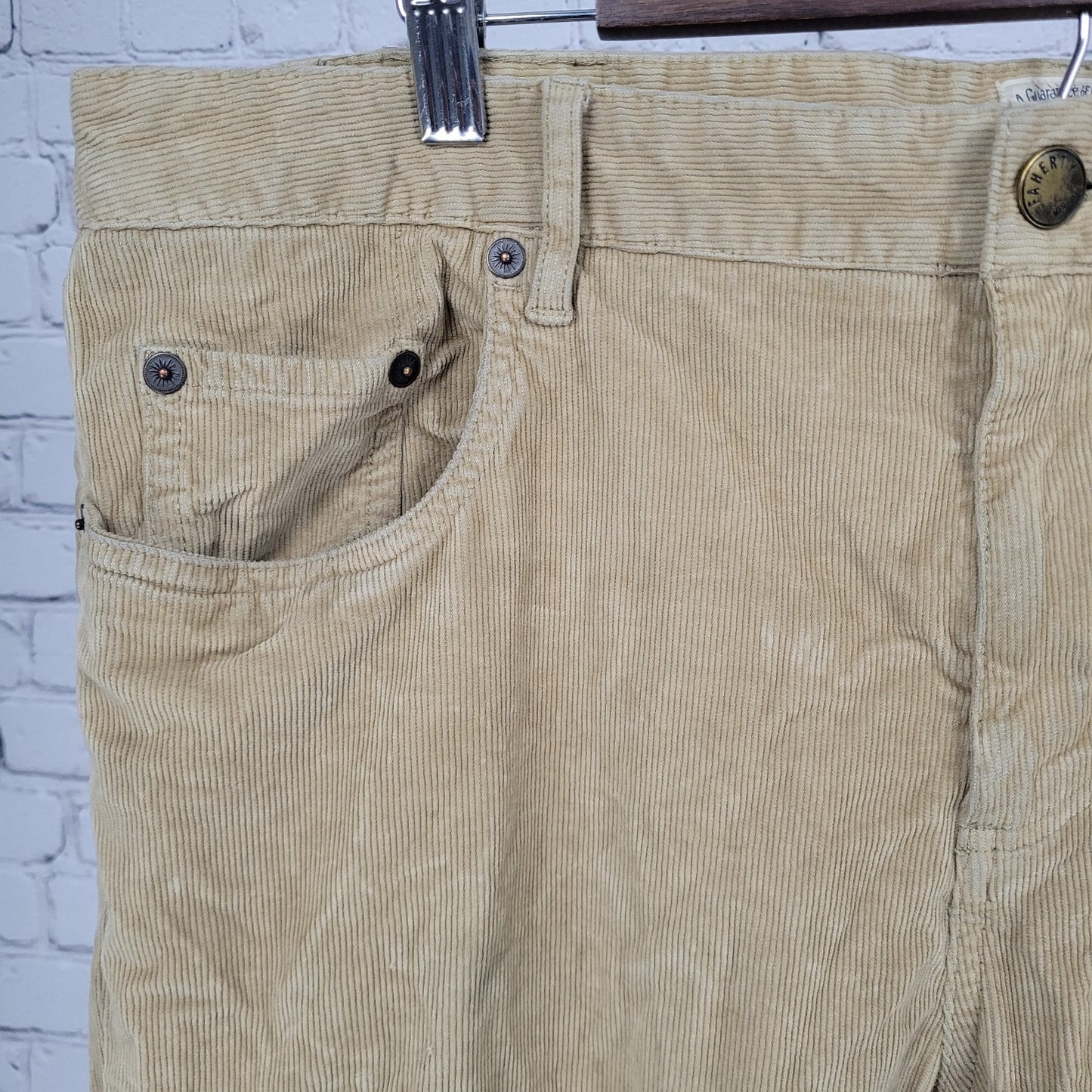 Faherty Tan Organic Cotton Corduroy Stretch Straight Leg Chino Pants 35 (35x33)