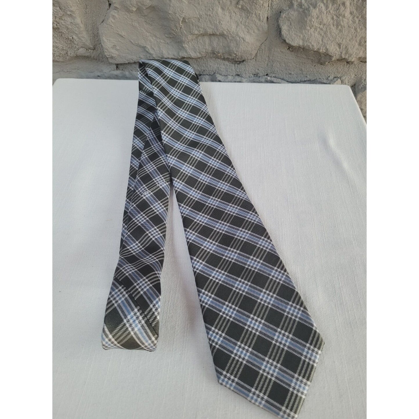 Jos A Bank Heritage Collection Metallic Green Blue Plaid 100% Silk 59" X 3"