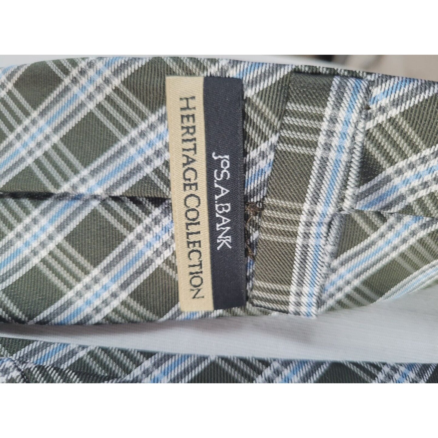 Jos A Bank Heritage Collection Metallic Green Blue Plaid 100% Silk 59" X 3"