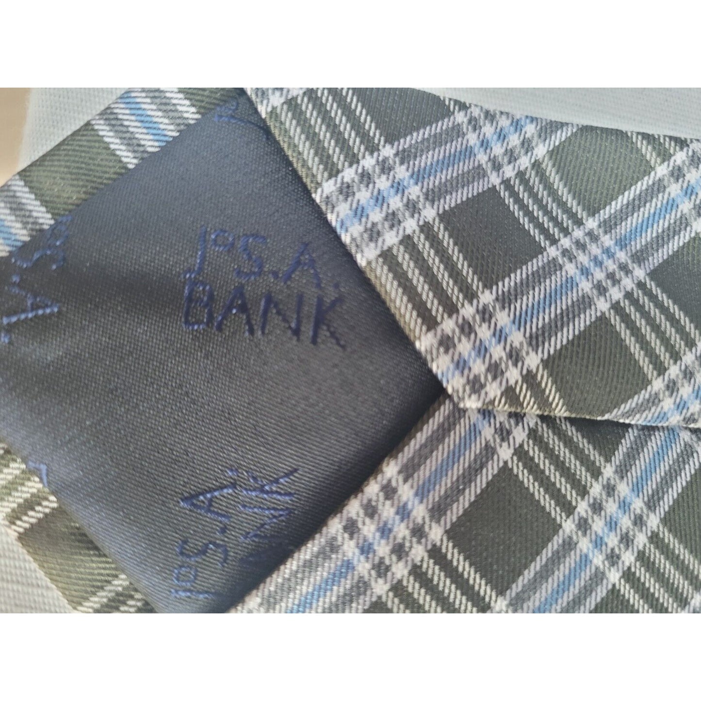 Jos A Bank Heritage Collection Metallic Green Blue Plaid 100% Silk 59" X 3"