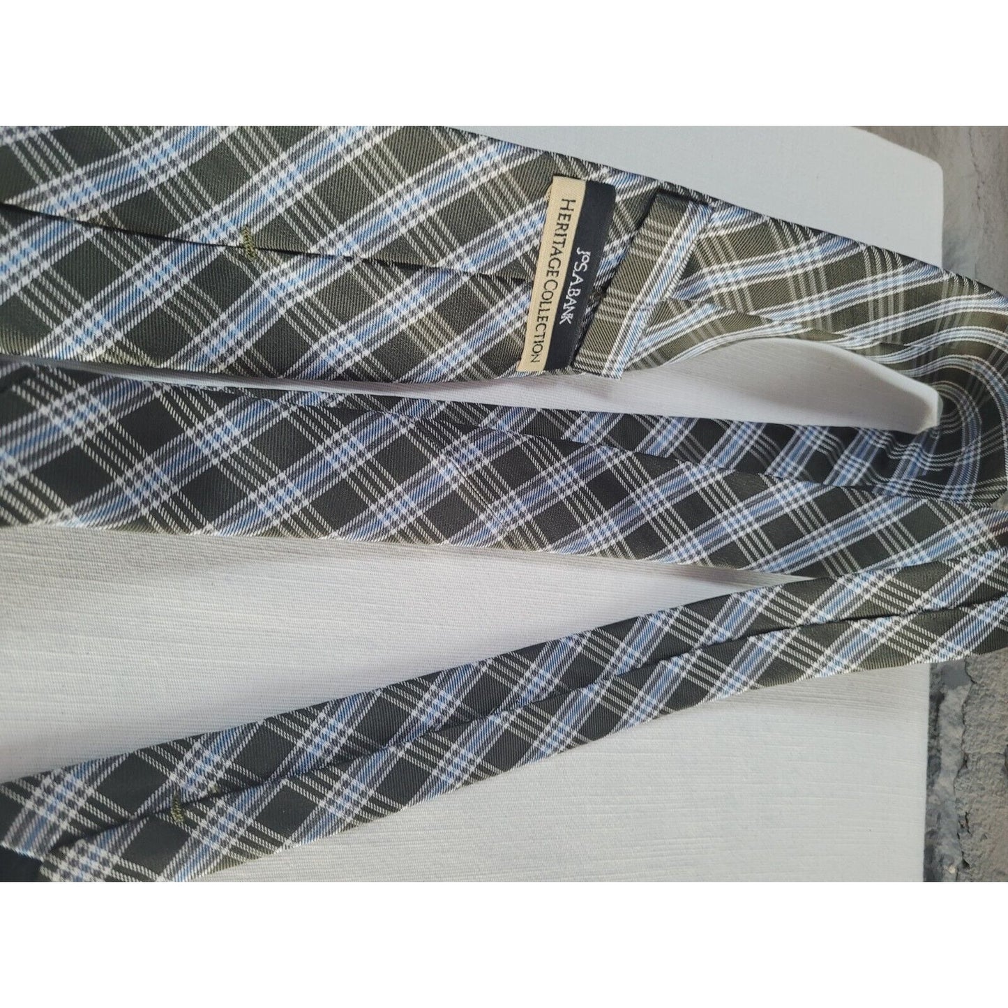 Jos A Bank Heritage Collection Metallic Green Blue Plaid 100% Silk 59" X 3"