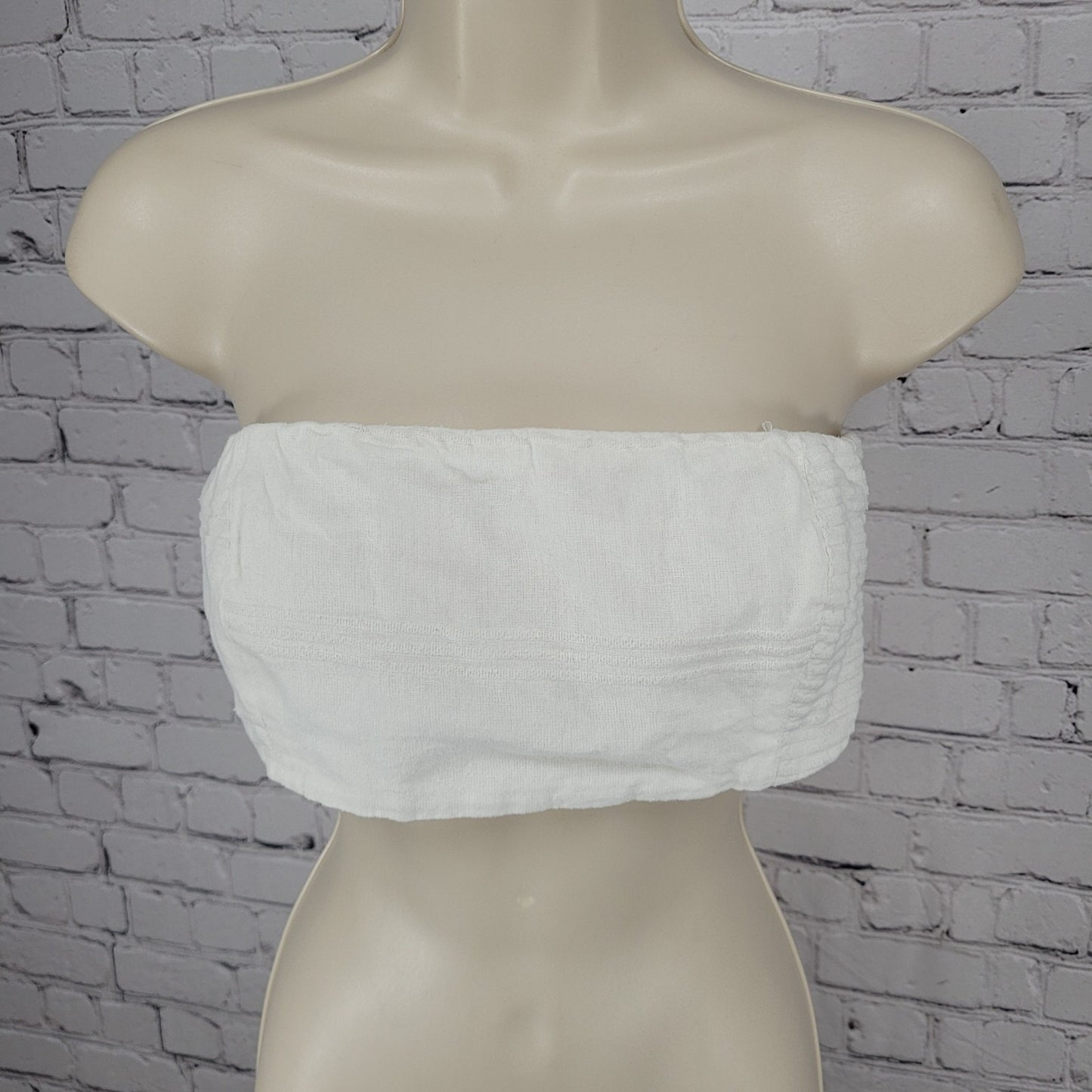 Free People Off White 100% Cotton Smocked Buttoned Tube Top Size Large L