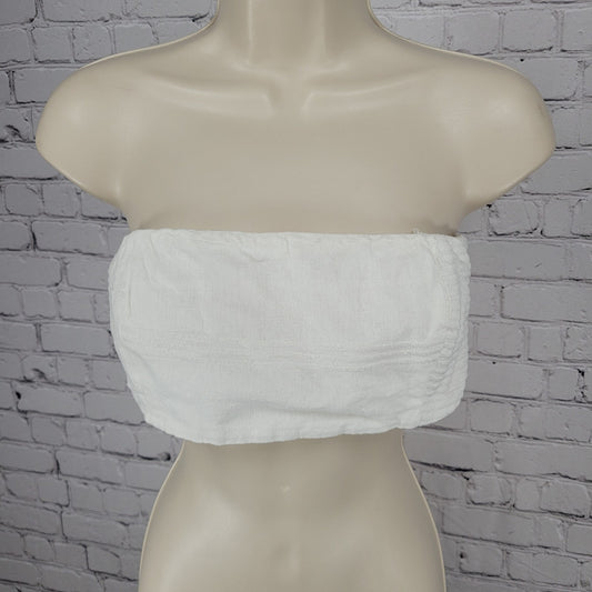 Free People Off White 100% Cotton Smocked Buttoned Tube Top Size Large L