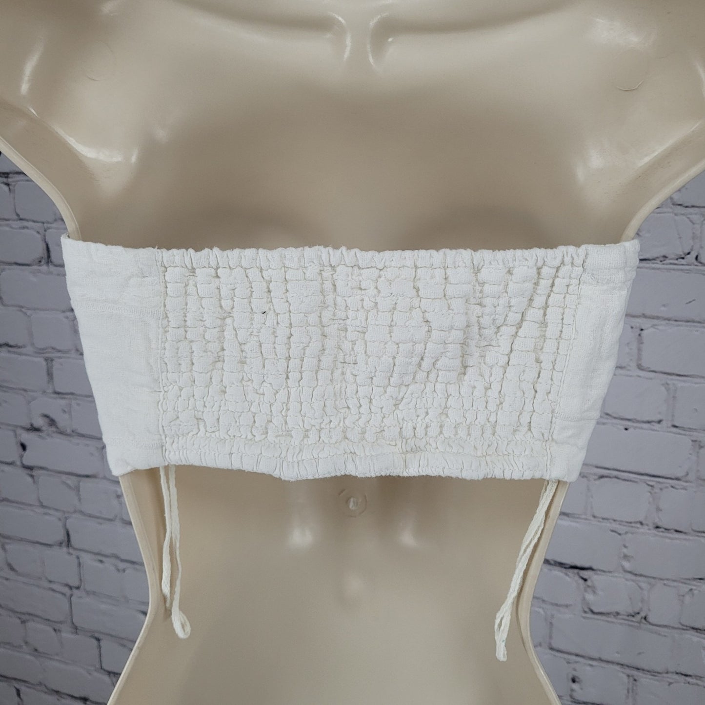 Free People Off White 100% Cotton Smocked Buttoned Tube Top Size Large L