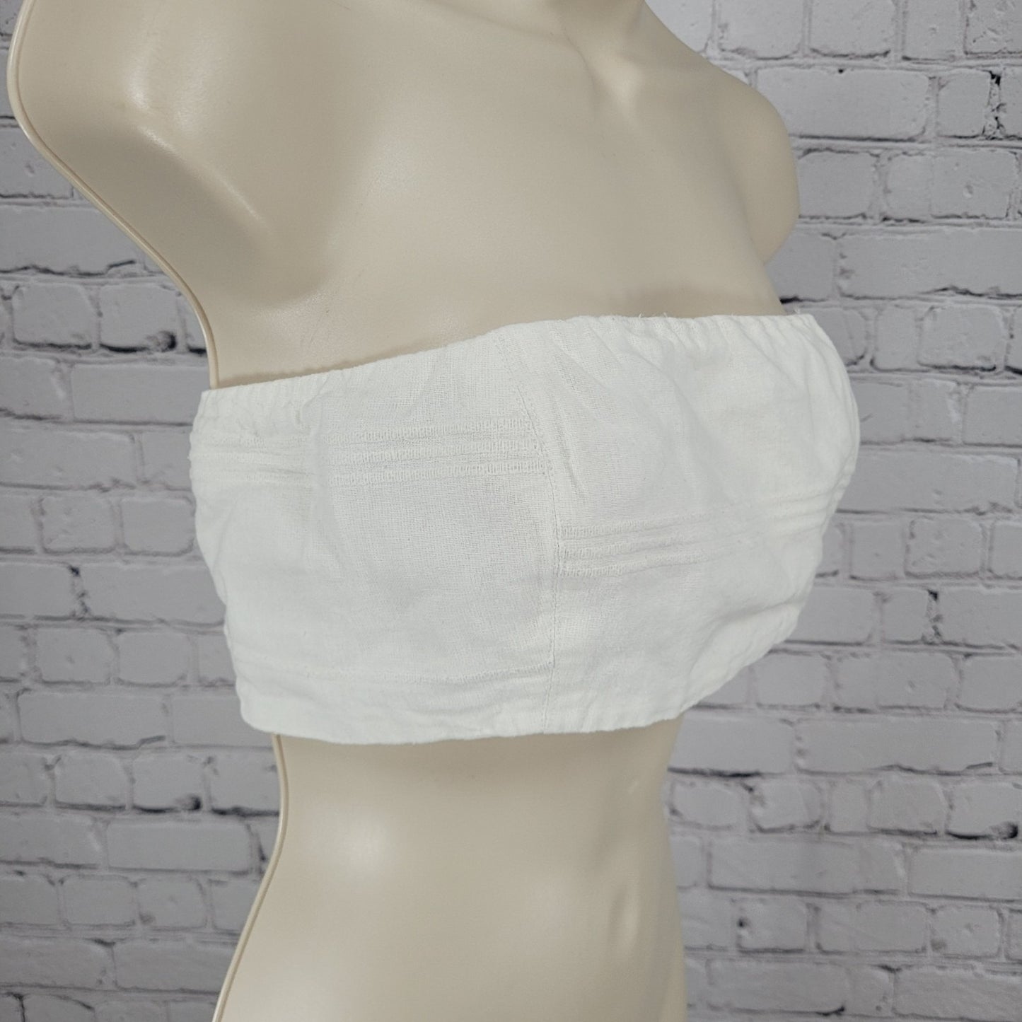 Free People Off White 100% Cotton Smocked Buttoned Tube Top Size Large L