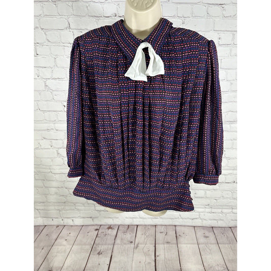 VTG Alexis Fashions Inc Pleated Secretary Blouse Neck Tie Long Sleeve Size 24