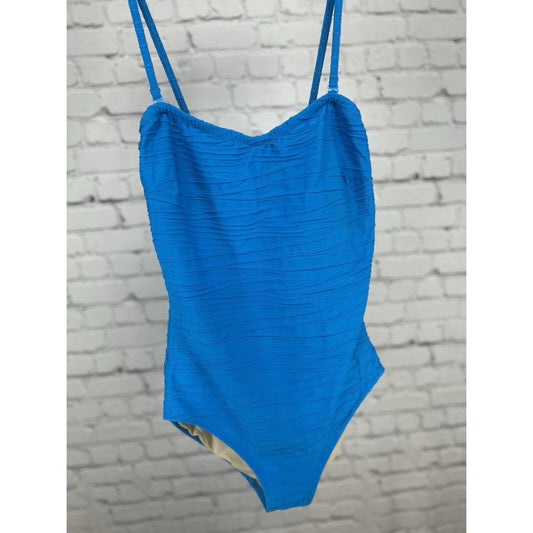 Gottex Blue Striped Adjustable Spaghetti Strap One Piece Swimsuit Israel Size 12
