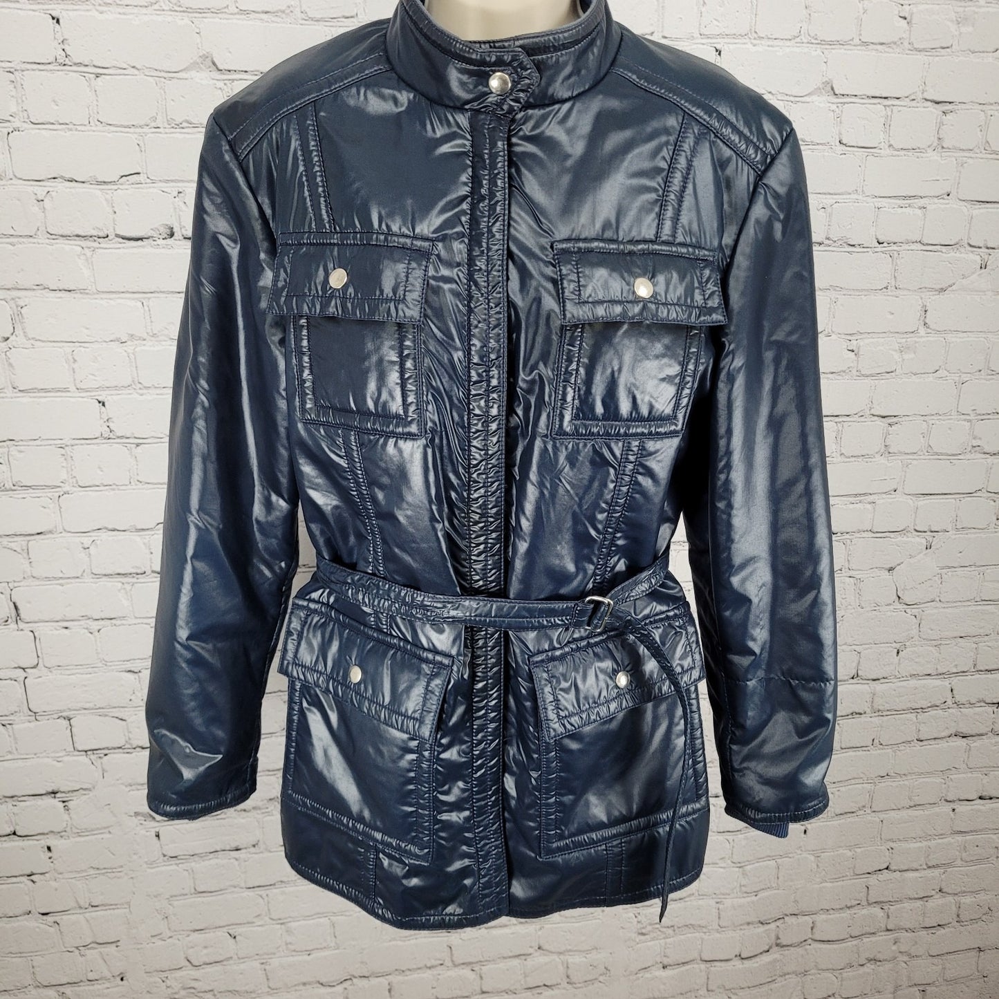 VTG Great Six By GAE Blue Retro Full Zip Belted Windbreaker Jacket Size Large L