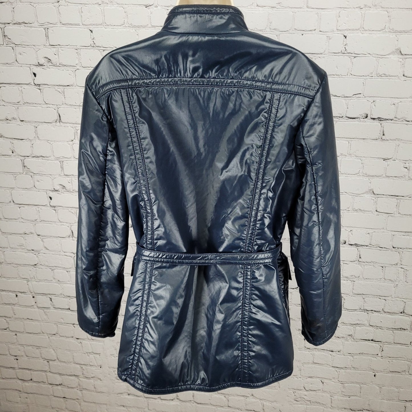 VTG Great Six By GAE Blue Retro Full Zip Belted Windbreaker Jacket Size Large L