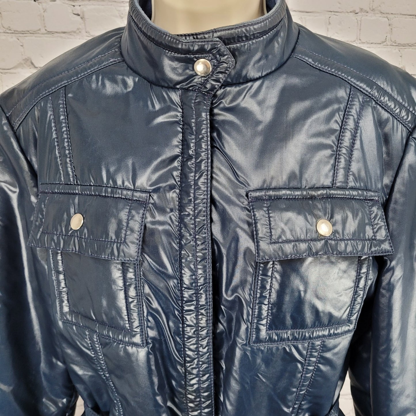 VTG Great Six By GAE Blue Retro Full Zip Belted Windbreaker Jacket Size Large L