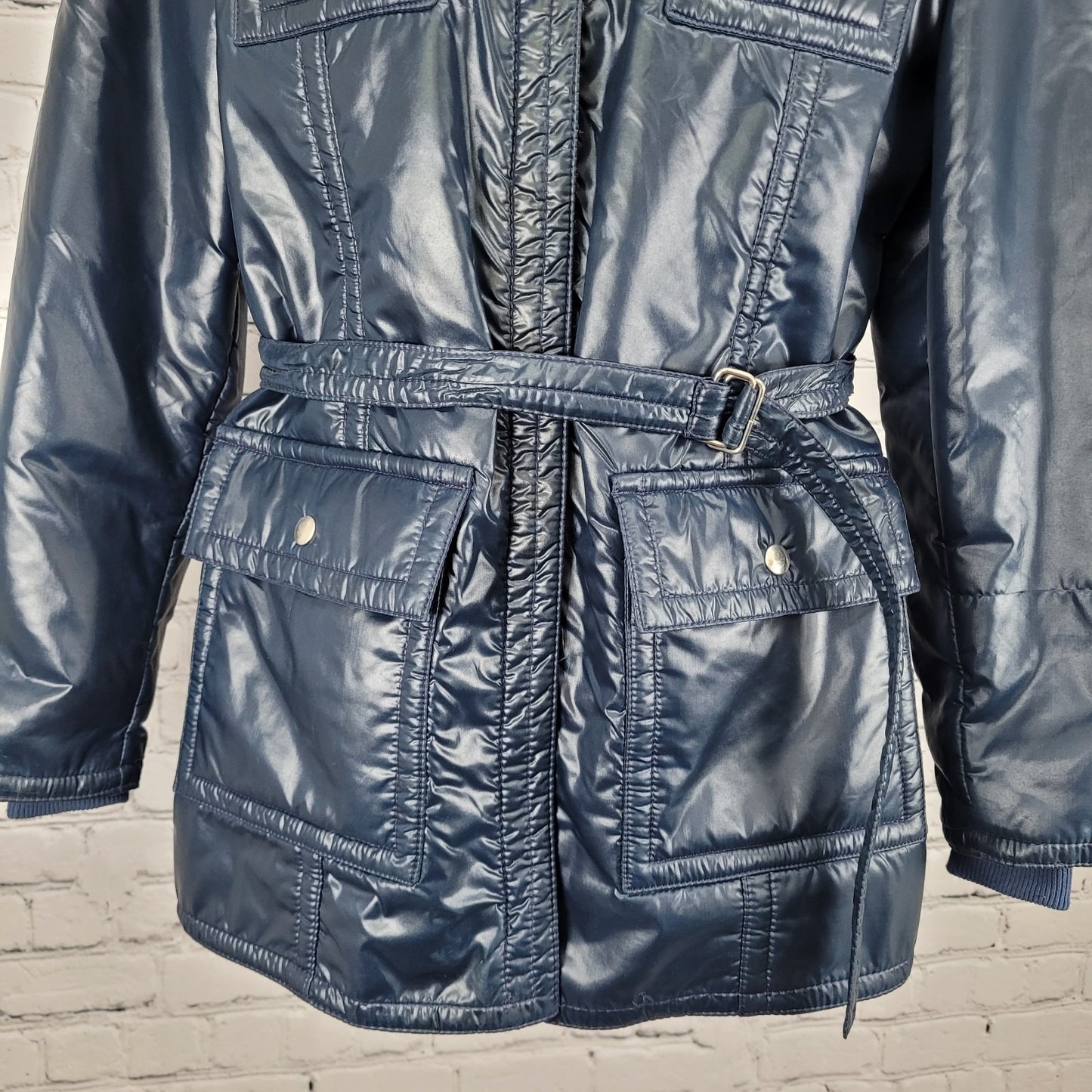 VTG Great Six By GAE Blue Retro Full Zip Belted Windbreaker Jacket Size Large L