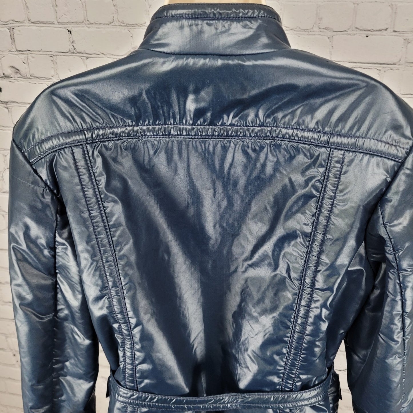 VTG Great Six By GAE Blue Retro Full Zip Belted Windbreaker Jacket Size Large L