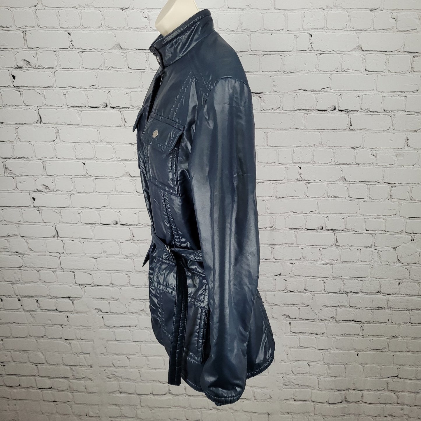 VTG Great Six By GAE Blue Retro Full Zip Belted Windbreaker Jacket Size Large L