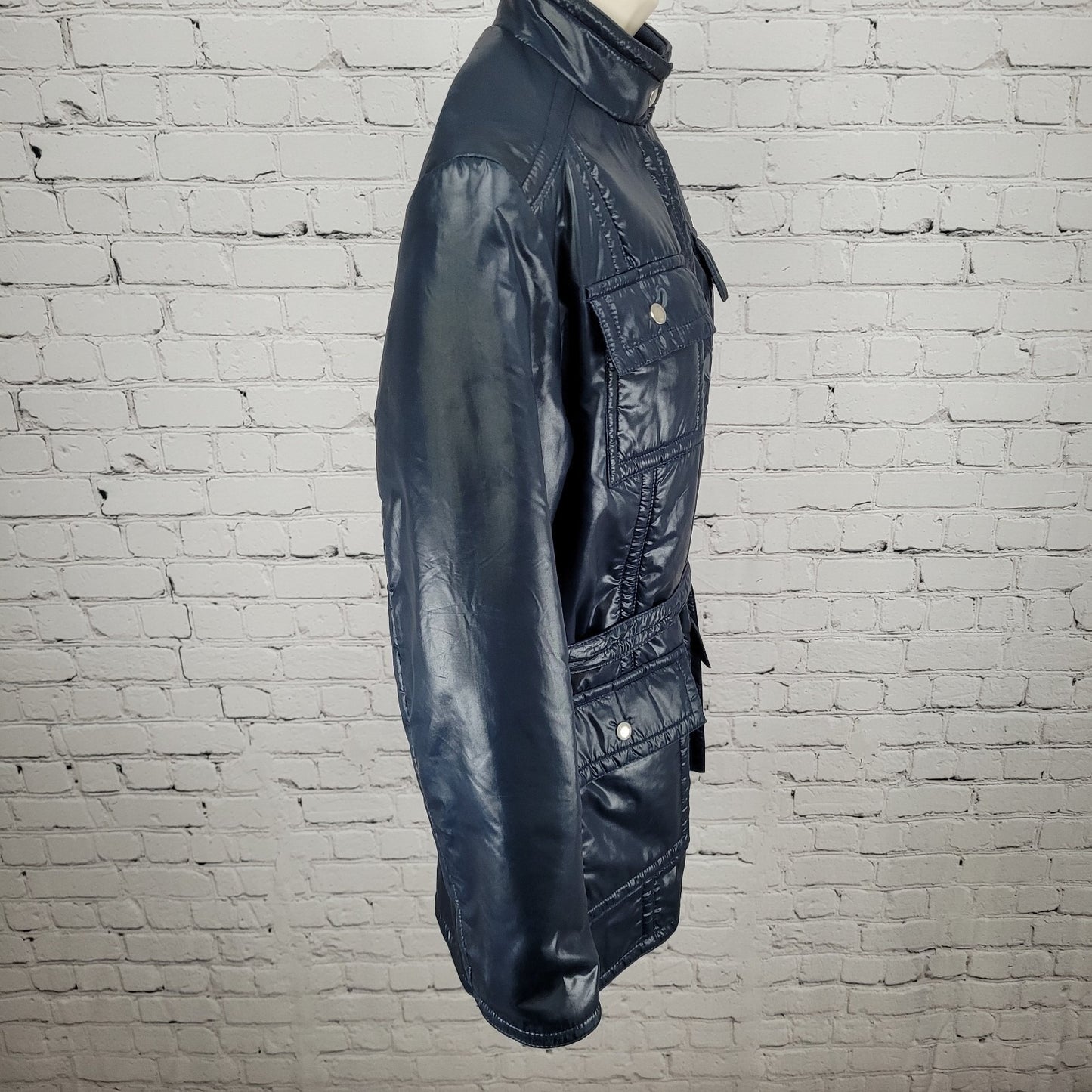 VTG Great Six By GAE Blue Retro Full Zip Belted Windbreaker Jacket Size Large L