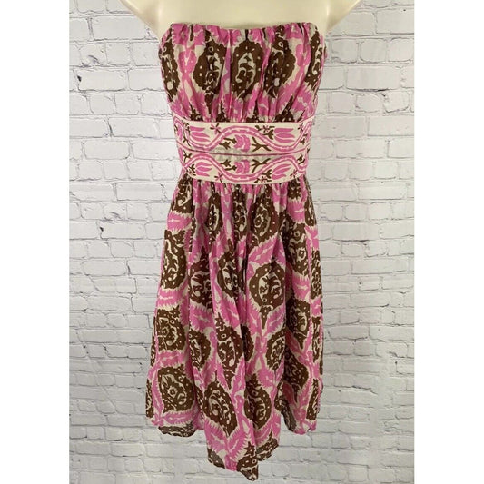 Plenty by Tracy Reese Brown Pink Strapless Silk Blend Boned Zip Up Dress Size 2