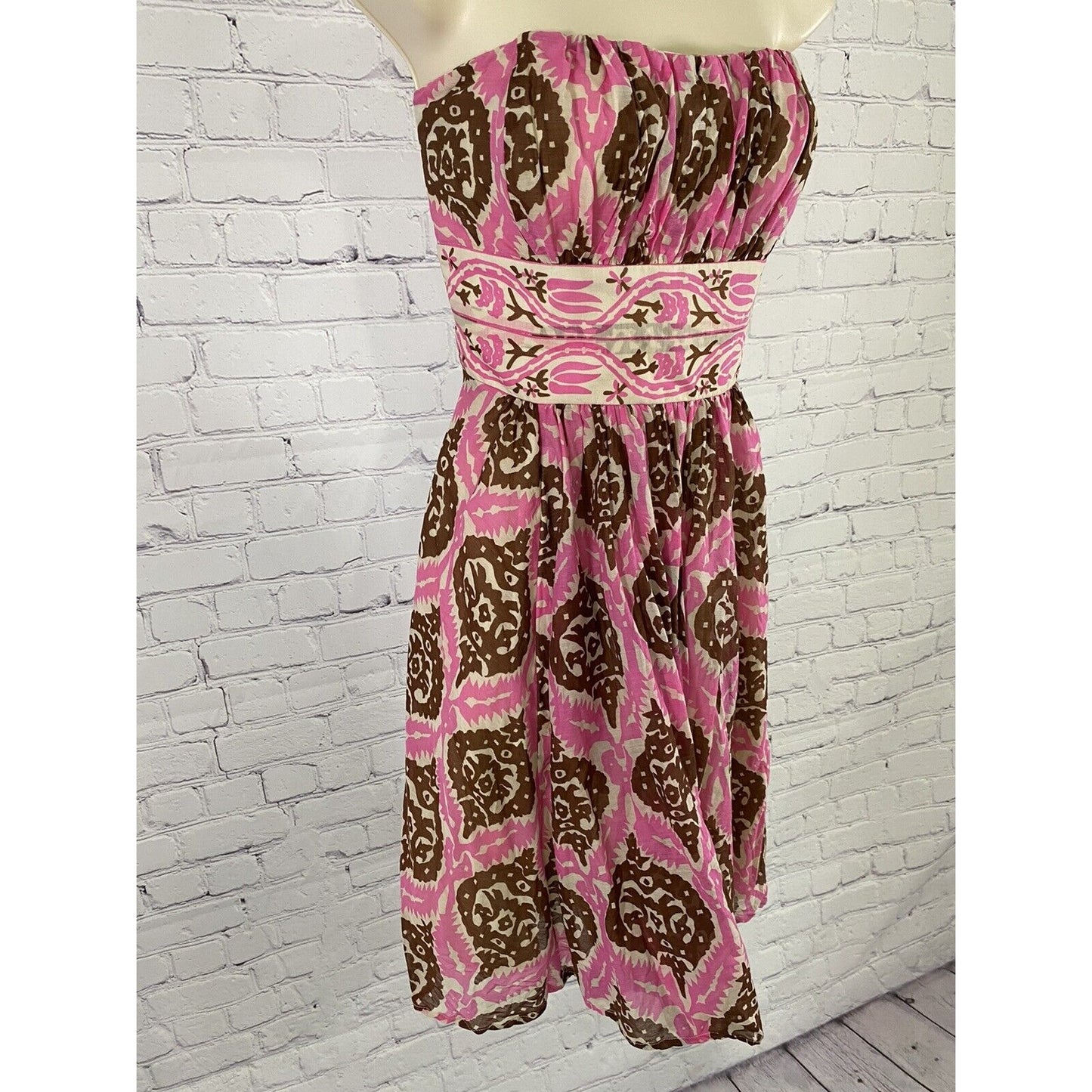 Plenty by Tracy Reese Brown Pink Strapless Silk Blend Boned Zip Up Dress Size 2
