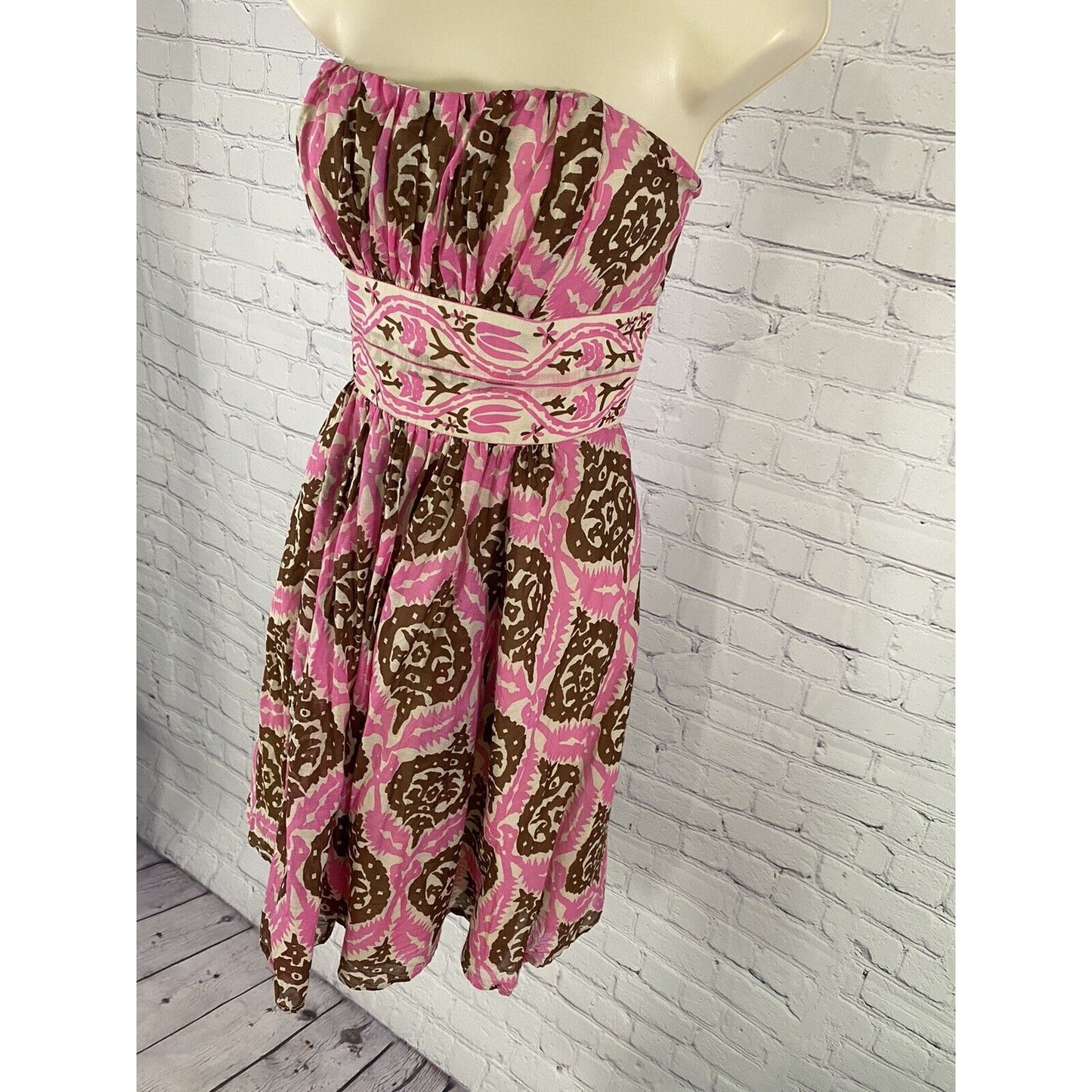 Plenty by Tracy Reese Brown Pink Strapless Silk Blend Boned Zip Up Dress Size 2