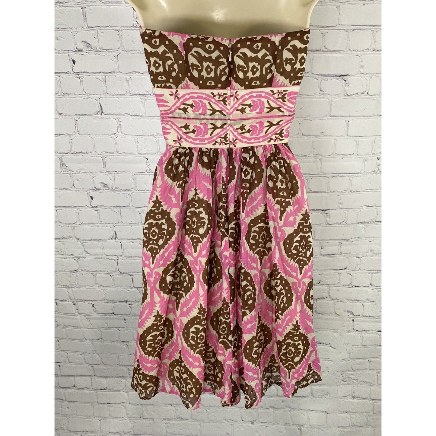 Plenty by Tracy Reese Brown Pink Strapless Silk Blend Boned Zip Up Dress Size 2