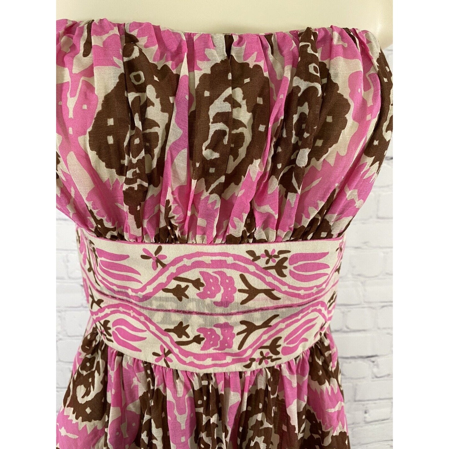 Plenty by Tracy Reese Brown Pink Strapless Silk Blend Boned Zip Up Dress Size 2