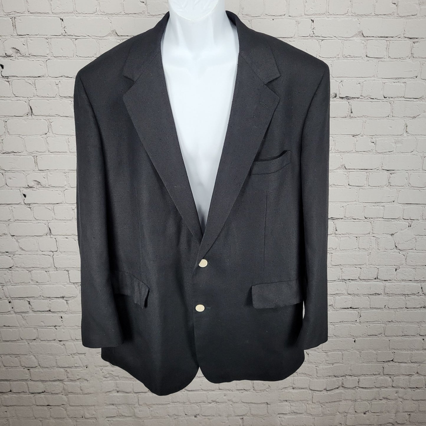 VTG Brooks Brothers Black 100% Silk 2 Button Notch Blazer USA Made Size 44L