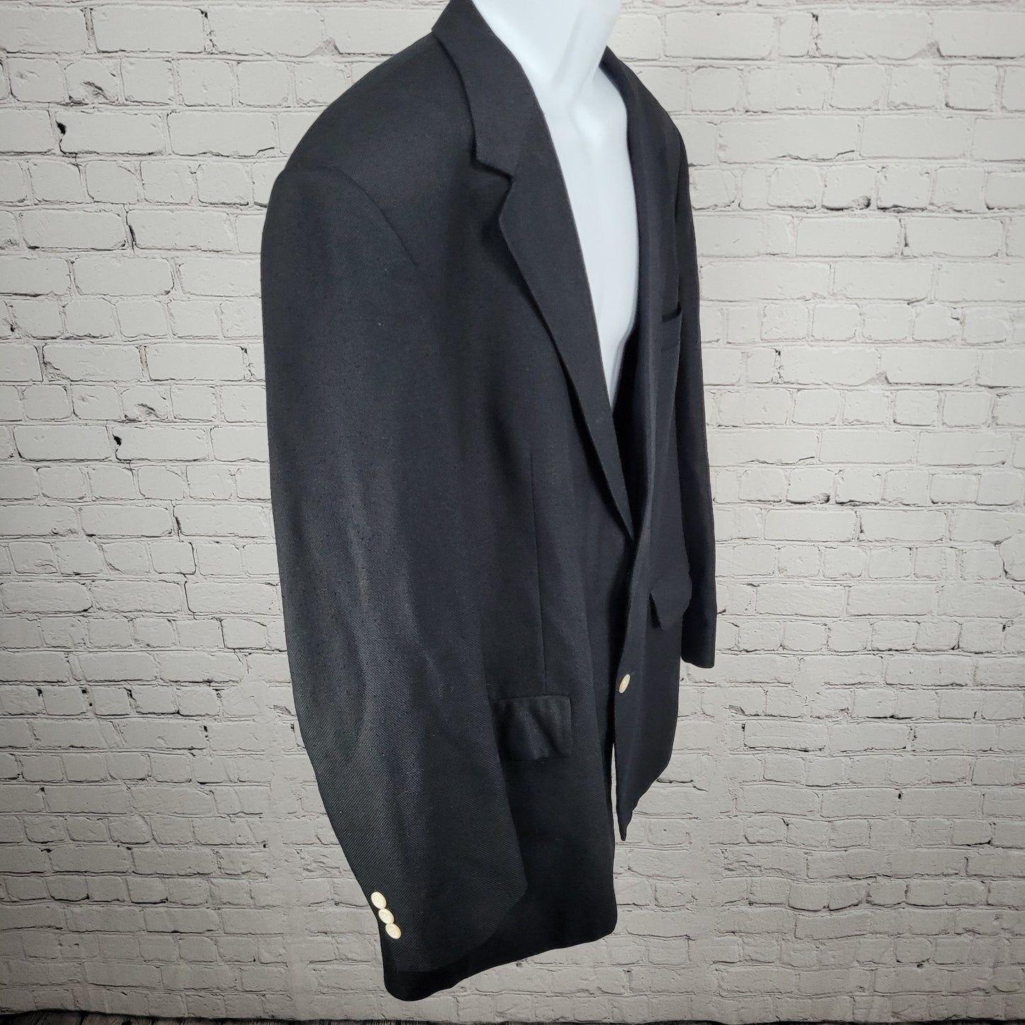 VTG Brooks Brothers Black 100% Silk 2 Button Notch Blazer USA Made Size 44L