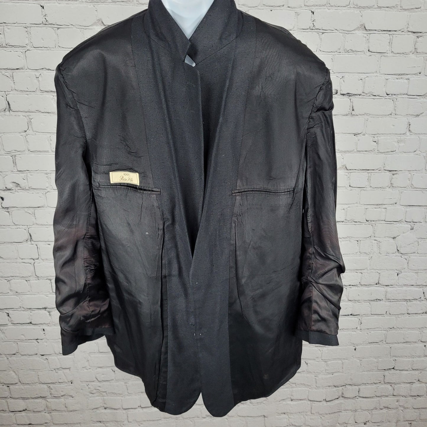 VTG Brooks Brothers Black 100% Silk 2 Button Notch Blazer USA Made Size 44L