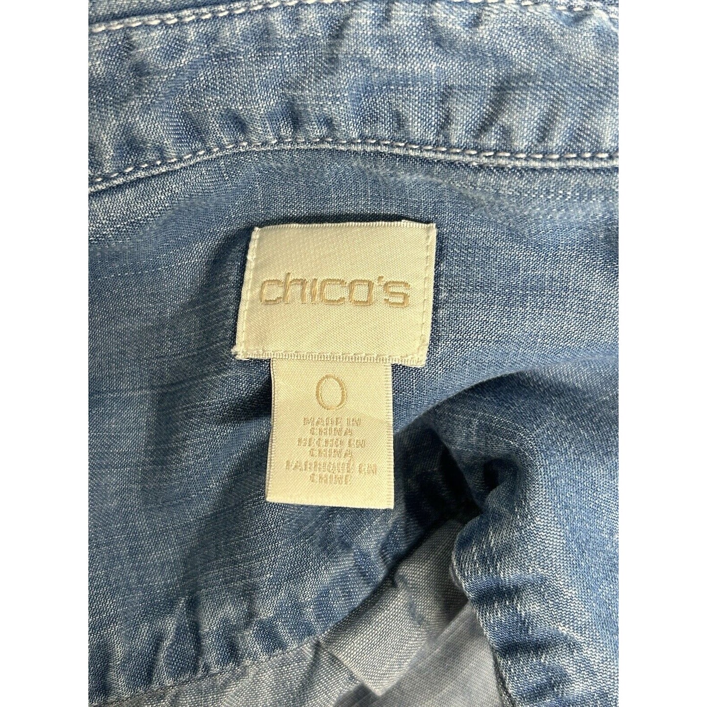 Chico’s Light Wash Button Up Roll Tab Long Sleeve Tunic Lyocell Women’s XS