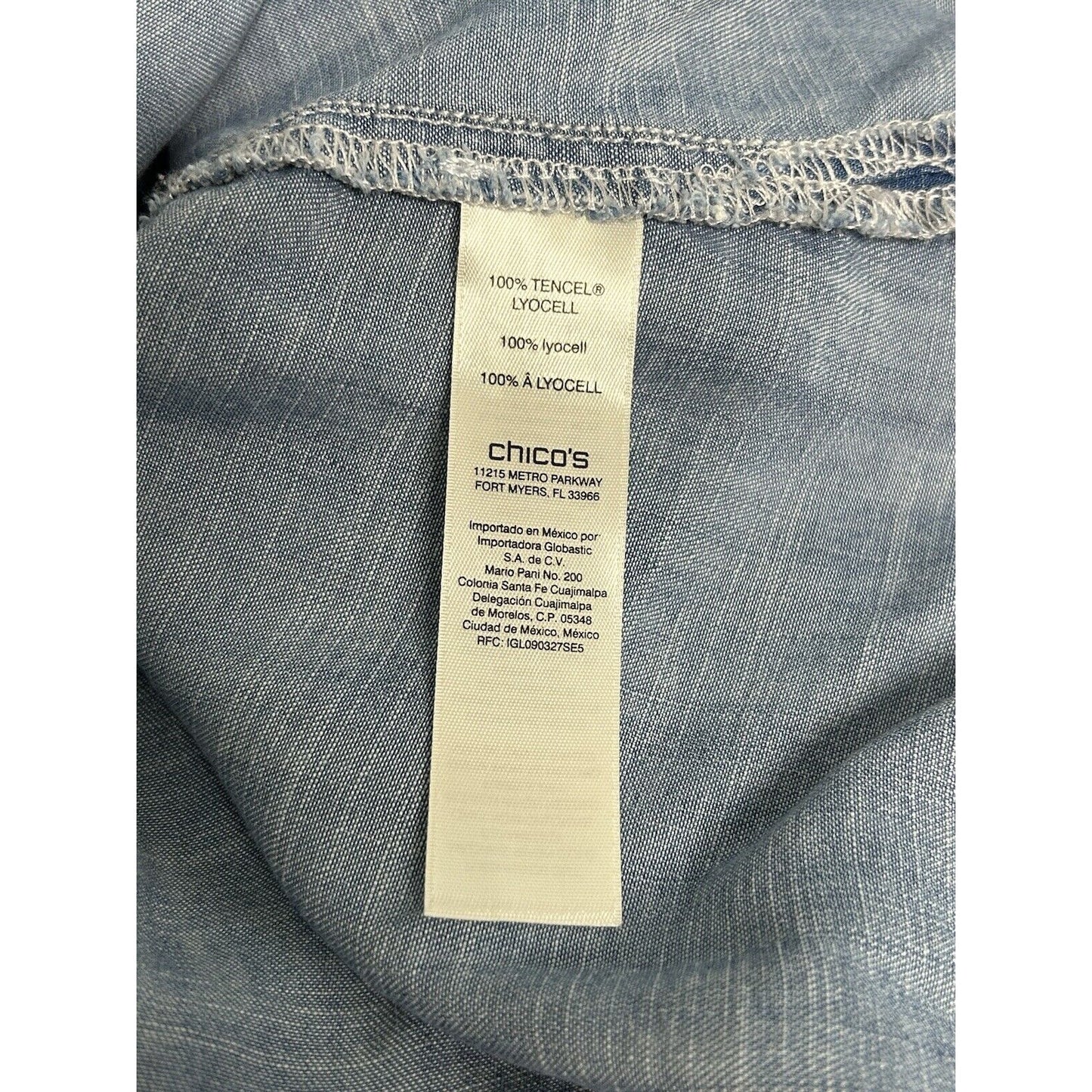 Chico’s Light Wash Button Up Roll Tab Long Sleeve Tunic Lyocell Women’s XS