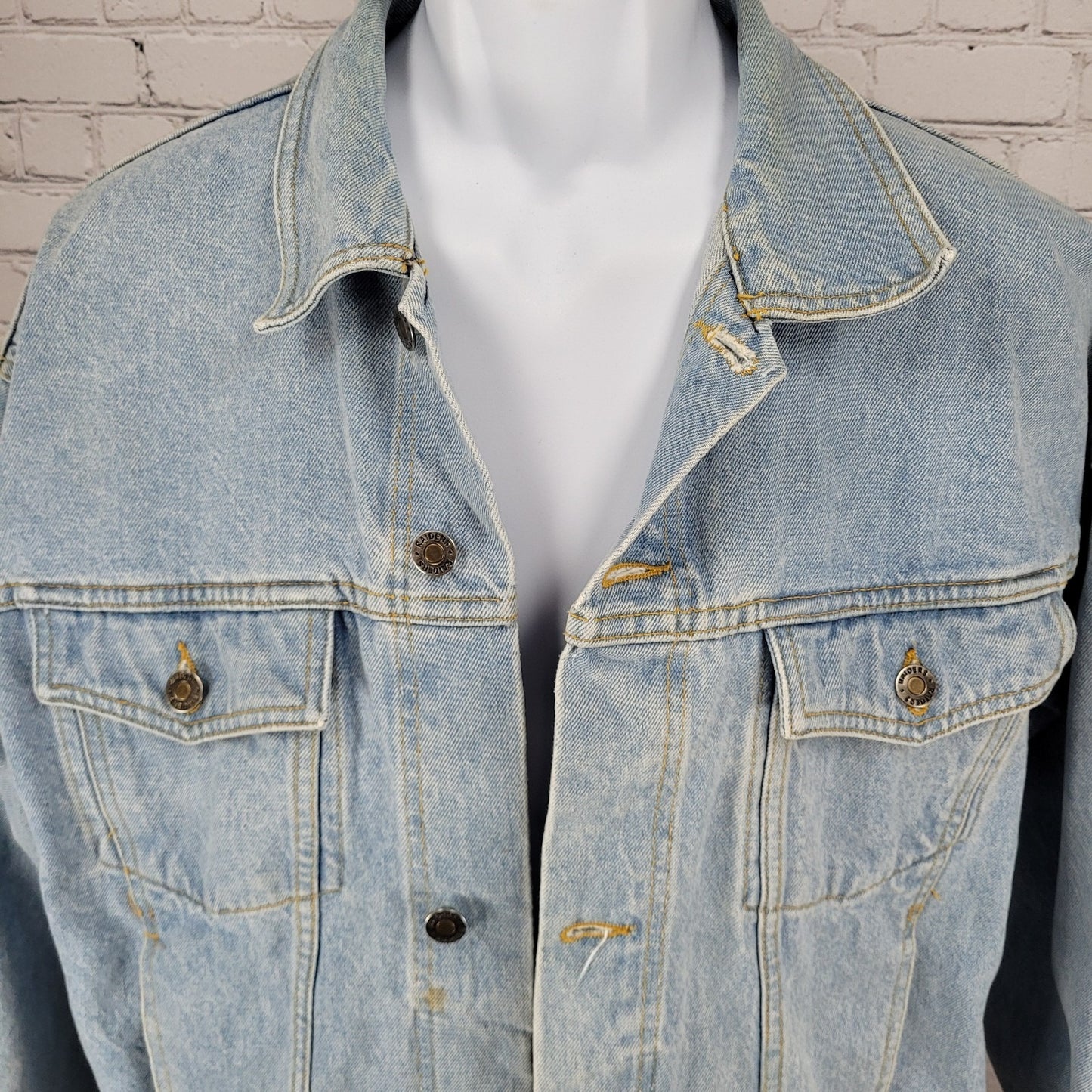 The Raiders Motorcycles Blue Denim Heavy Cotton Light Wash Jean Jacket Size 52