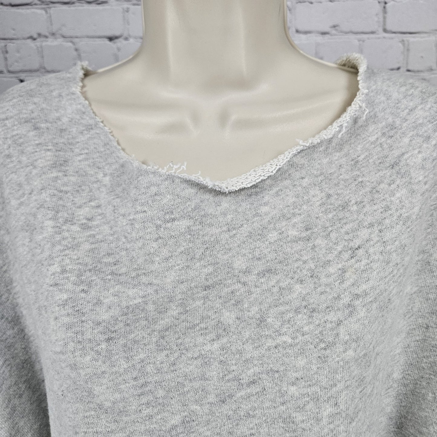 Anthropologie Grey Pearl Crop Short Sleeve Oversized Cut Neck Sweatshirt Top O/S