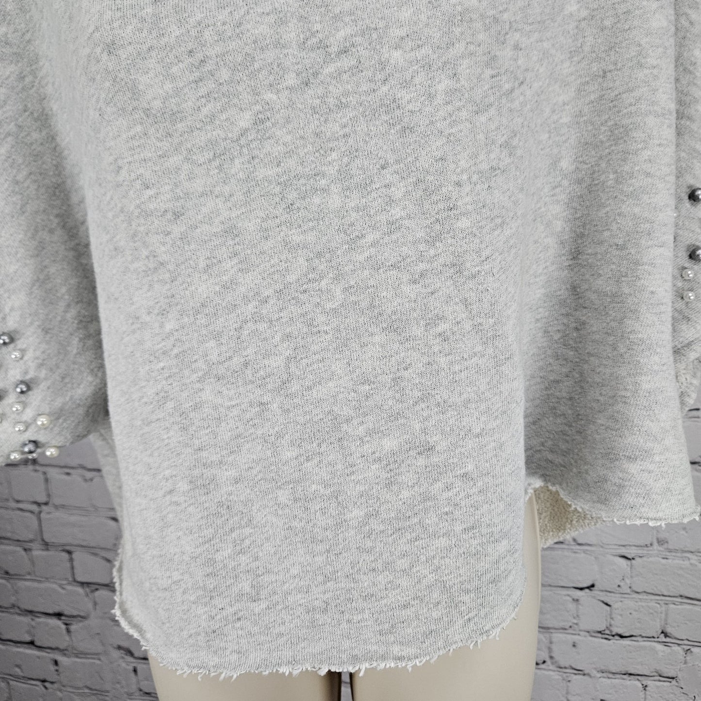 Anthropologie Grey Pearl Crop Short Sleeve Oversized Cut Neck Sweatshirt Top O/S