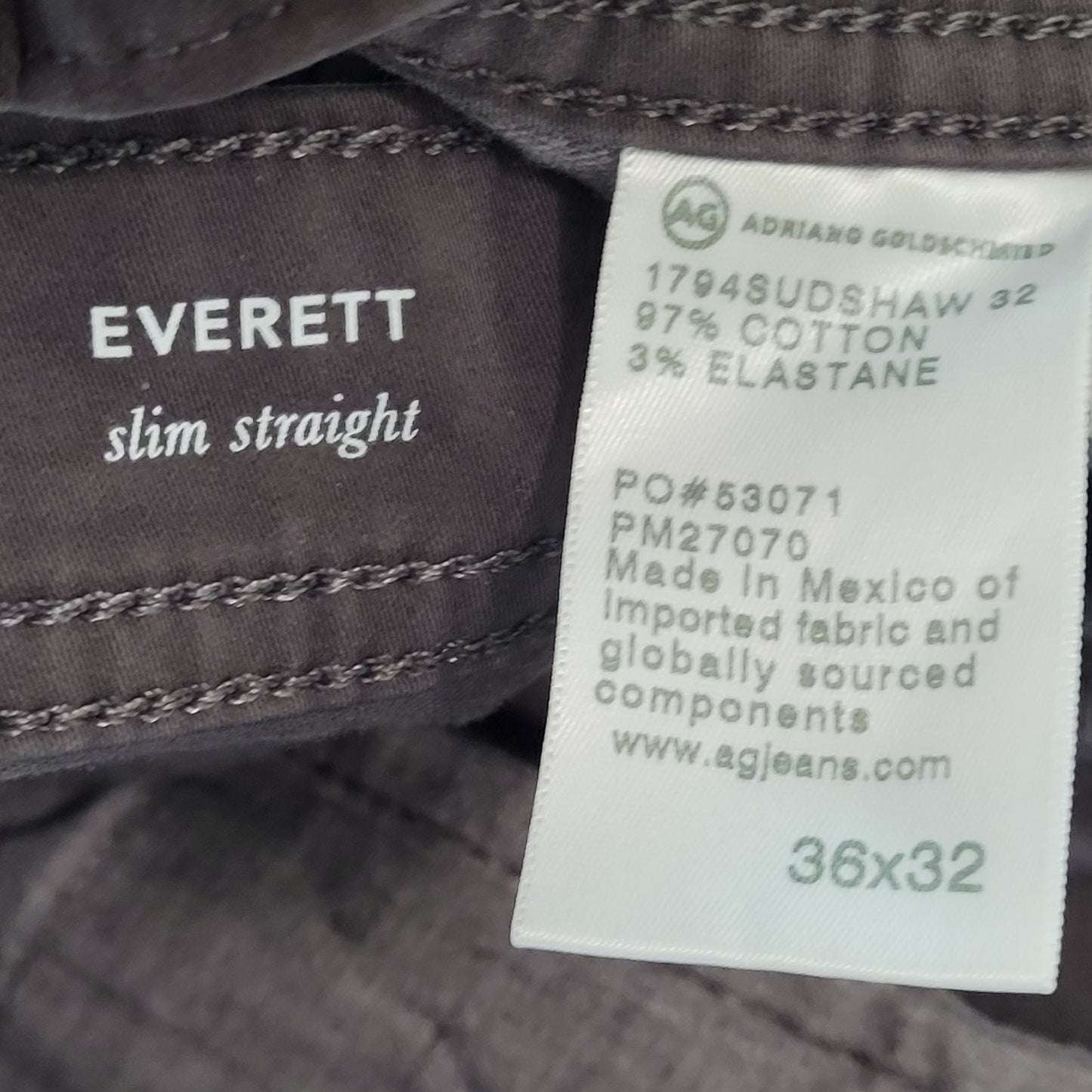 AG Adriano Goldschmied Grey Everett Slim Straight Soft Stretch Jeans Size 36x28