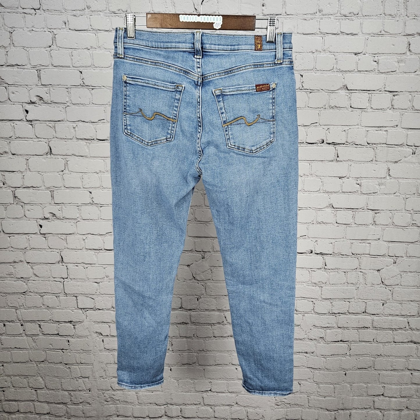 7 For All Mankind Blue Josefina Distressed Denim Skinny Ankle Jeans 28 (28x27)