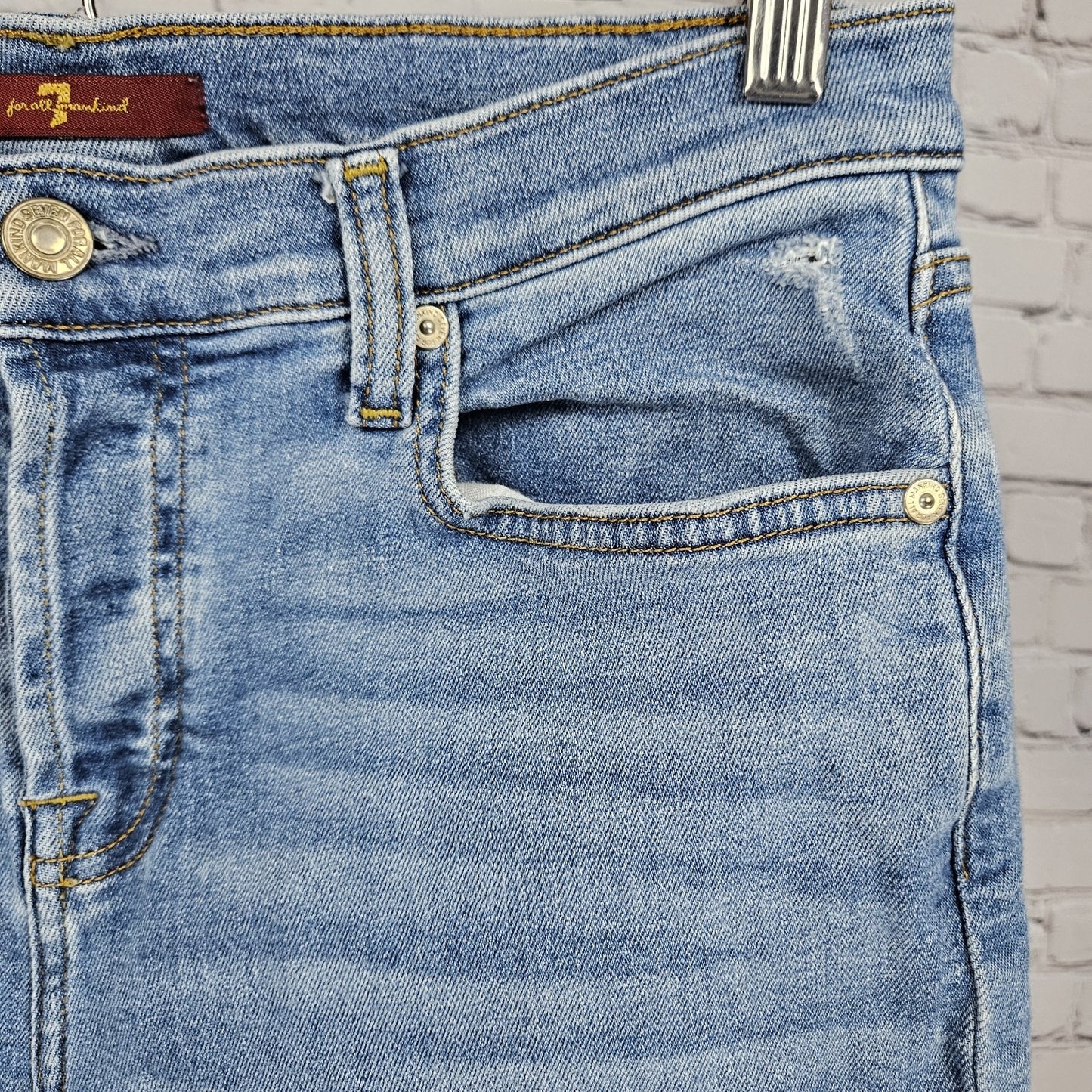 7 For All Mankind Blue Josefina Distressed Denim Skinny Ankle Jeans 28 (28x27)