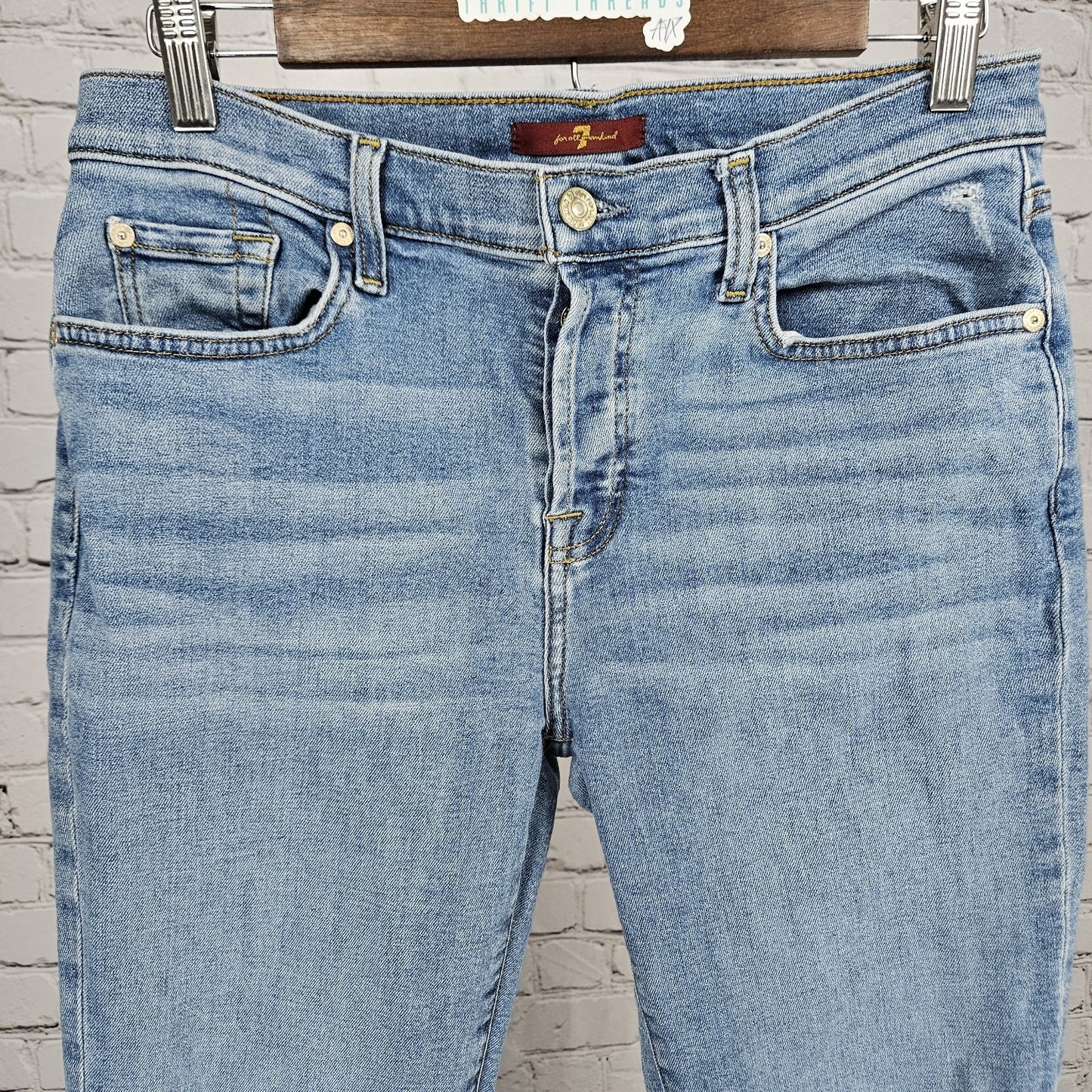 7 For All Mankind Blue Josefina Distressed Denim Skinny Ankle Jeans 28 (28x27)