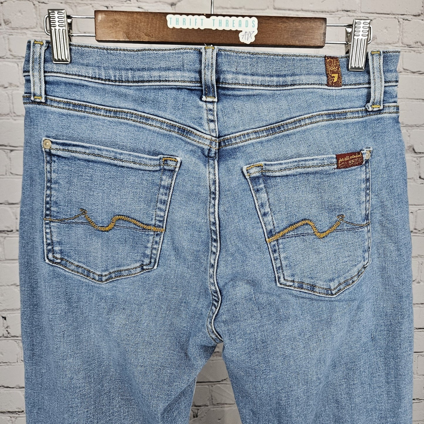 7 For All Mankind Blue Josefina Distressed Denim Skinny Ankle Jeans 28 (28x27)