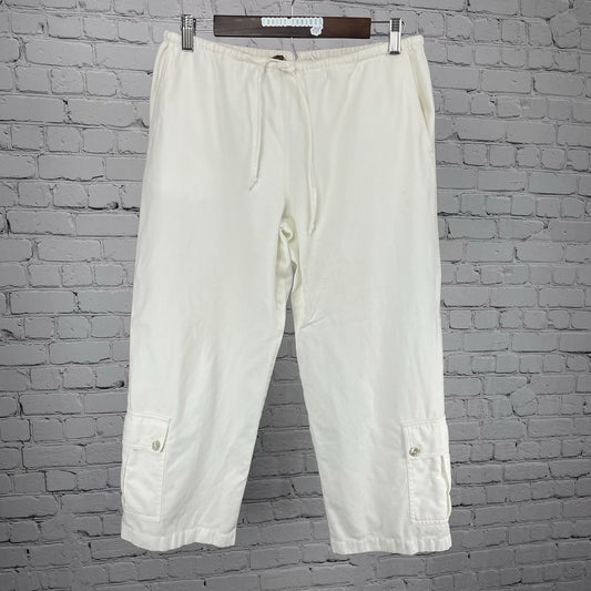 VTG Tommy Bahama Ivory Cotton Blend Oyster Shell Button Capri Pants 2 (28x23)