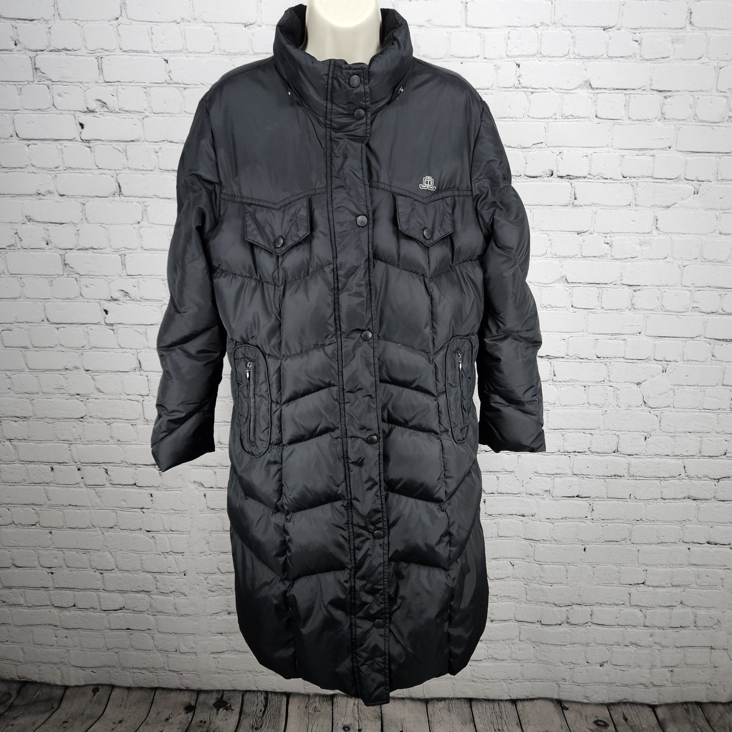 JLO Black Down Insulated Zip Snap Zipped Pockets Puffer Jacket Coat L *zipper