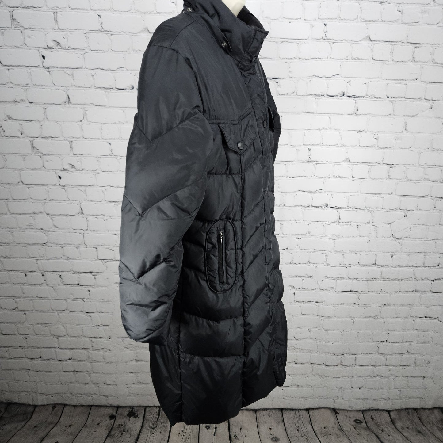 JLO Black Down Insulated Zip Snap Zipped Pockets Puffer Jacket Coat L *zipper